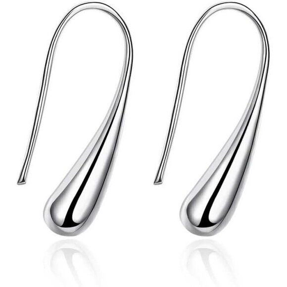 Women Waterdrop 925 Sterling Silver Hoop Earrings Elegant Earring Hypoallergenic - Picture 1 of 6